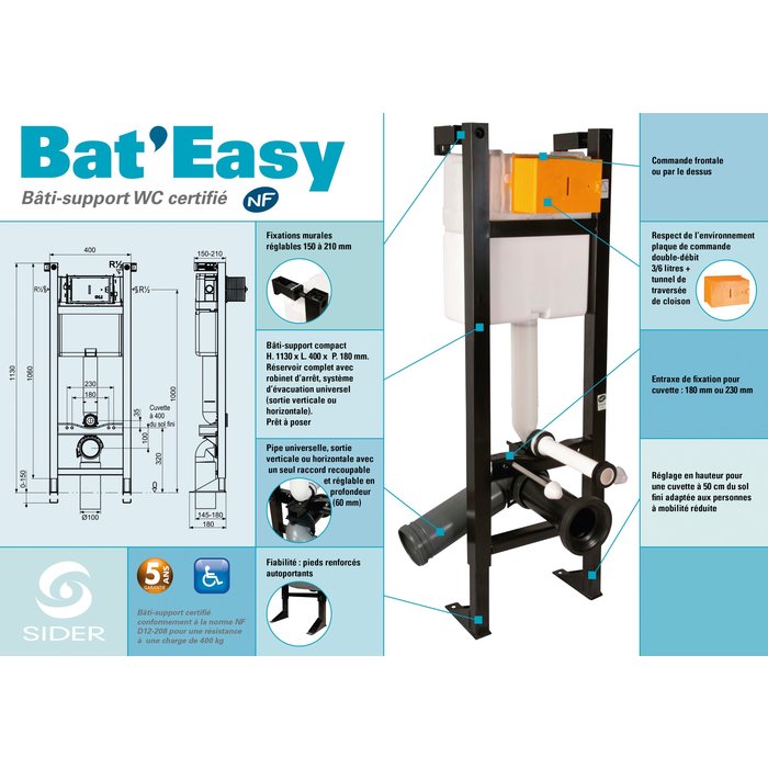 Lot Bâti support - SIDER - Bat'Easy - Avec cuvette suspendue - Avec plaque double-5