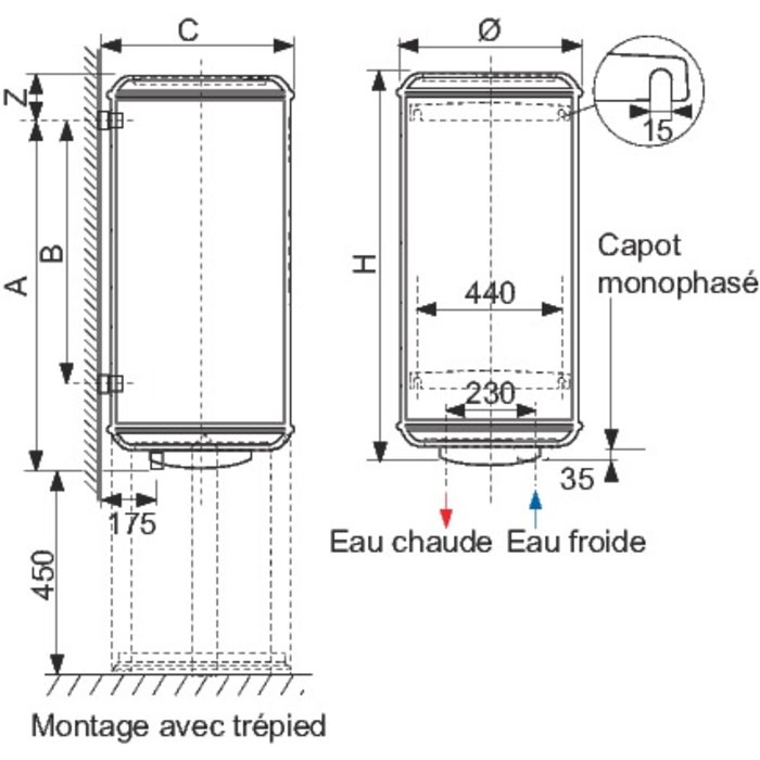 Chauffe-eau - ATLANTIC - Chaufféo+ - 50 L - Mural vertical - Monophasé 1200 W-1