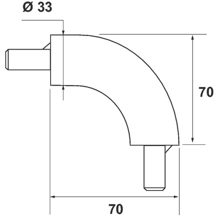 Coude de liaison 90° - 70 x 70 mm - Ø 33 mm - Pellet ASC-1