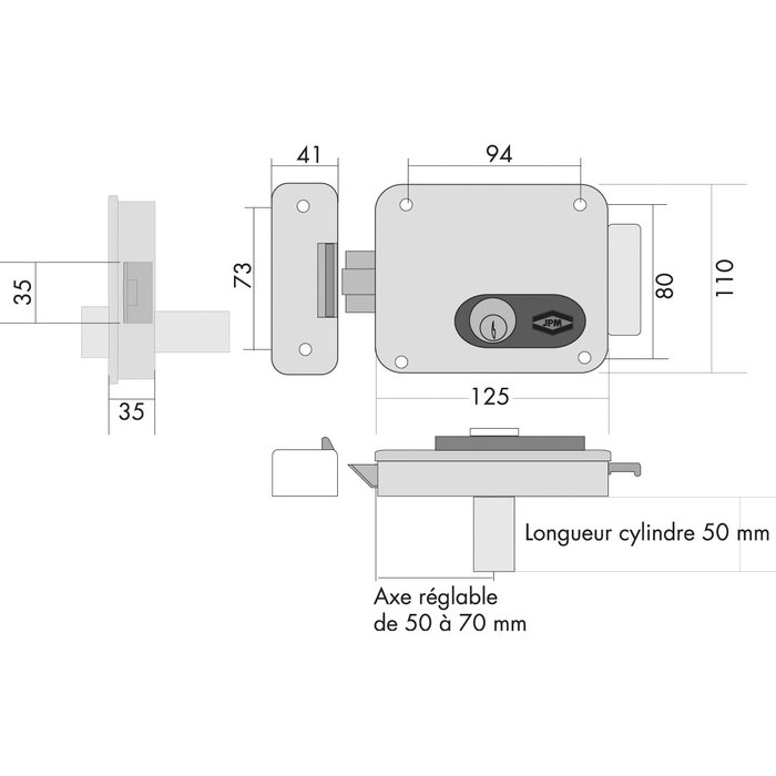 Électro-serrure en applique - Cylindre 1 entrée et bouton - Série 515 - JPM-1