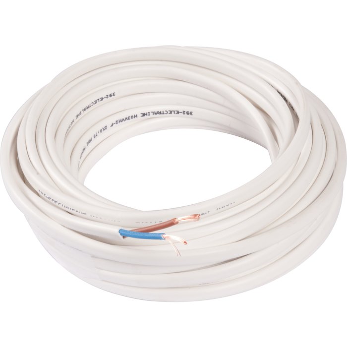 Câble méplat souple domestique H03 VVH2-F blanc - 2x0,75 mm² - Couronne de 10 m - Electraline-1