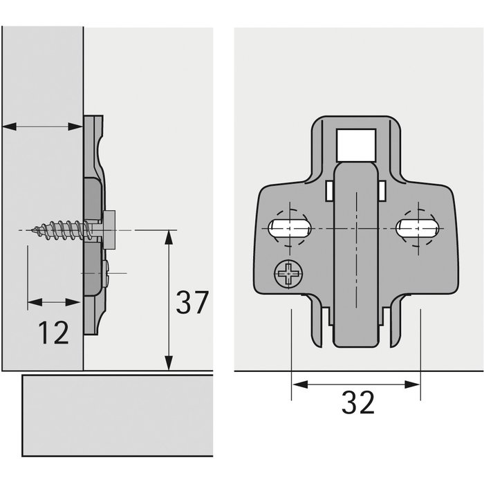 Embase à visser pour ferrure d'angle - Hettich - 0 mm-1