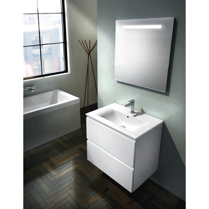 Meuble complet Europa avec plan céramique et miroir rétroéclairé GB Group - 70 cm Blanc-1
