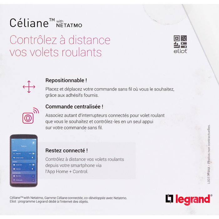 Commande sans fil pour interrupteur filaire de volet roulant connecté Céliane with Netatmo Legrand - Blanc-3