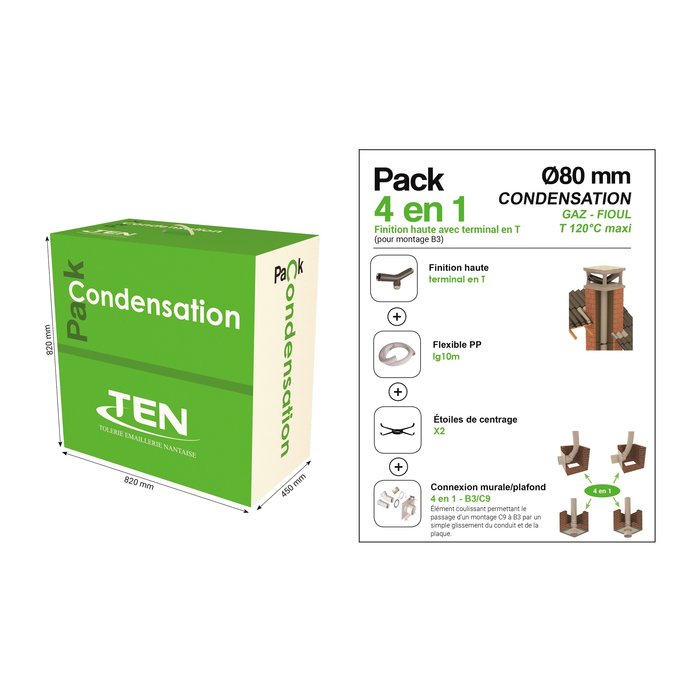 Pack condensation 4 en 1 B2/C9 TEN - Diamètre 80 mm - Terminal en T - Longueur flexible 10 m-2