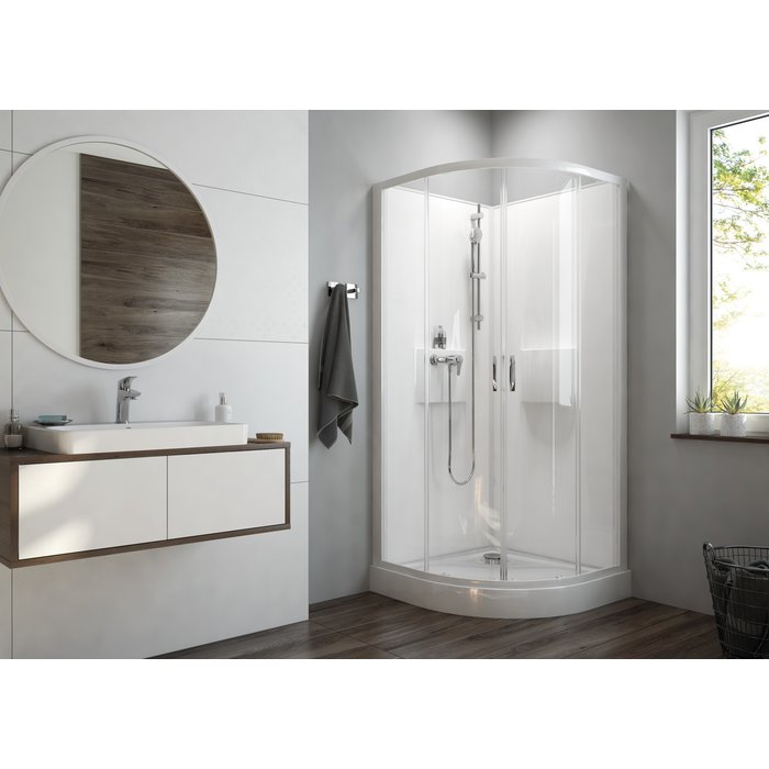 Cabine de douche Izi Box2 Leda - 1/4 de rond - Porte coulissante - Verre transparent - 90 cm-1
