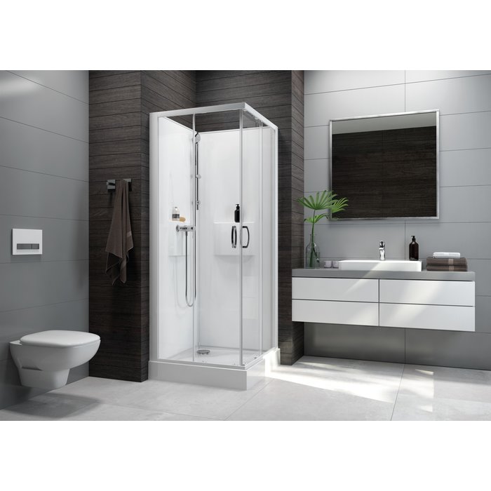 Cabine de douche Izi Box2 Leda - Carrée - Portes coulissantes - Verre transparent - 90 x 90 cm-1