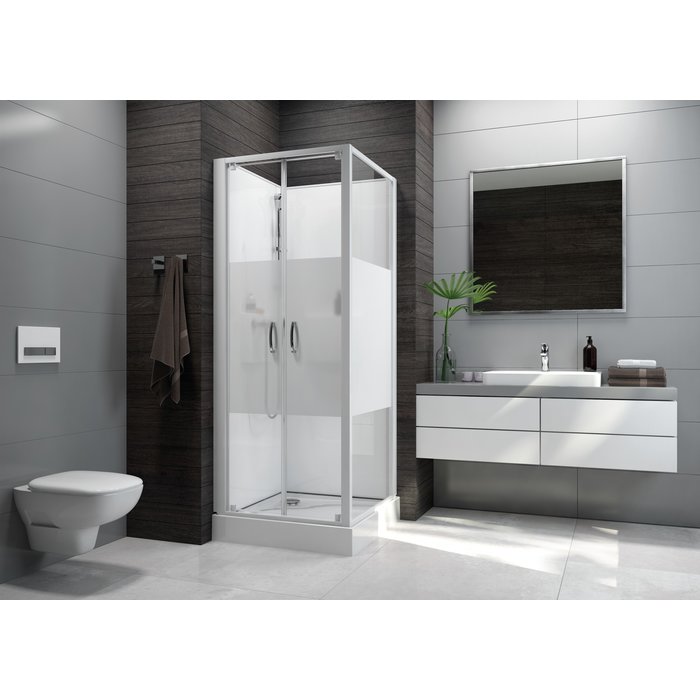 Cabine de douche Izi Box2 Leda - Carrée - Portes battantes - Verre opaque central - 80 x 80 cm-1