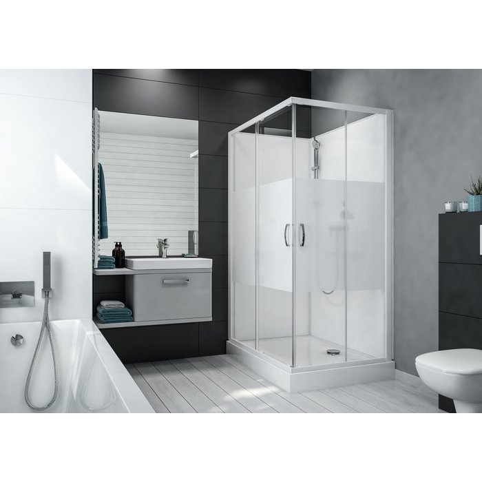 Cabine de douche Izi Box2 Leda - Rectangle - Porte coulissante - Verre opaque central - 100 x 80 cm-1
