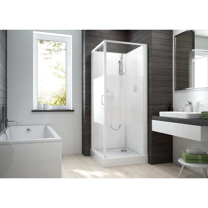 Cabine de douche Izi Box2 Leda - Carrée - Porte pivotante - Verre opaque central - 80 x 80 cm-1