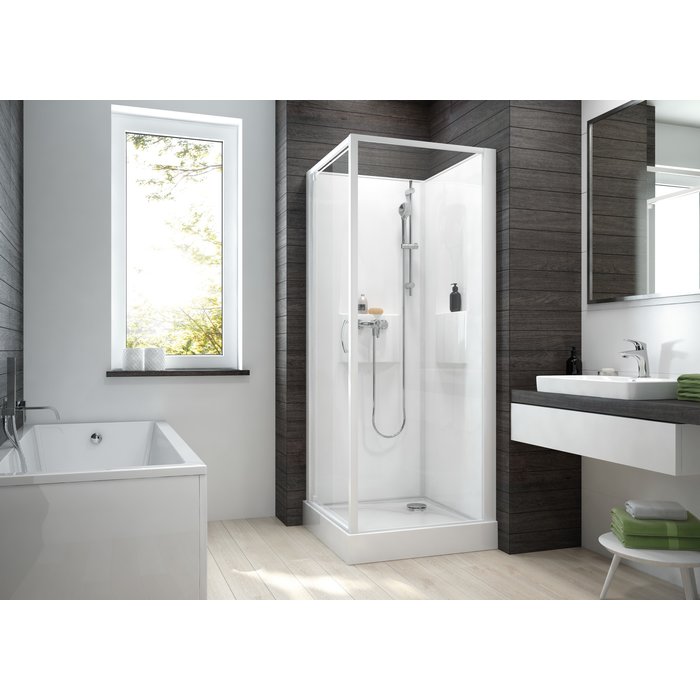 Cabine de douche Izi Box2 Leda - Carrée - Porte pivotante - Verre transparent - 80 x 80 cm-1