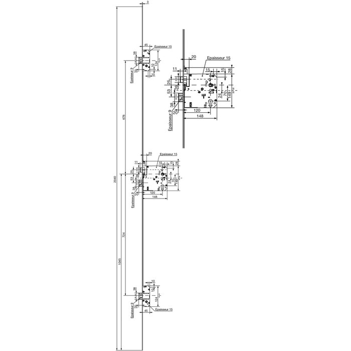Serrure de sureté à larder Trilock 5000 XL - A2P* - 3 points - Axe à 120 mm-1