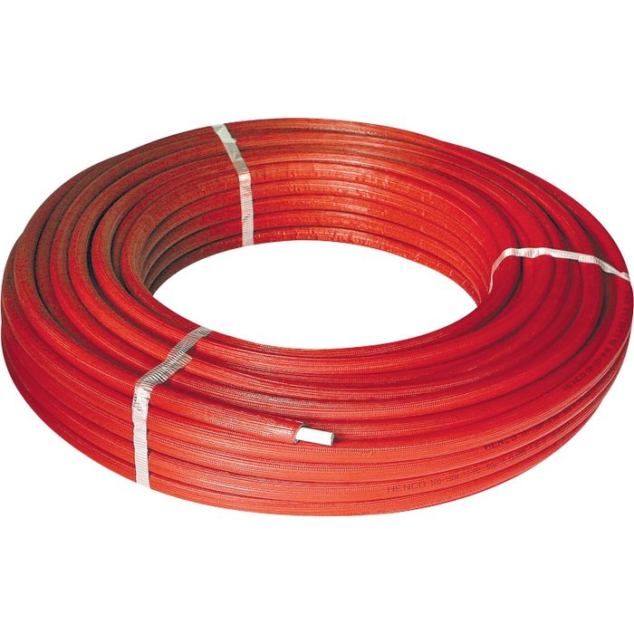 Tube multicouche pré-isolé Henco - Couleur rouge - Diamètre 26 mm - Epaisseur 3 mm - Longueur 50 m-1