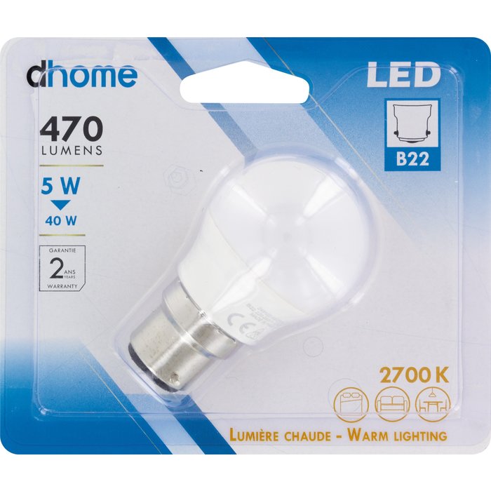 Ampoule LED sphérique - Dhome - B22 - 4,5 W - 470 lm - 2700 K-2