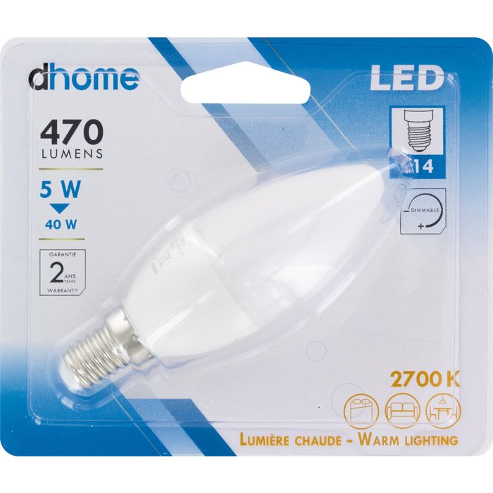Ampoule LED flamme - Dhome - E14 - 5 W - 470 lm - 2700 K - Dimmable-2