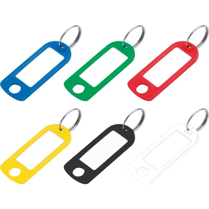 Porte-clés étiquette avec fenêtre - Plastique - Vendu par 100 - Assortiment de couleurs