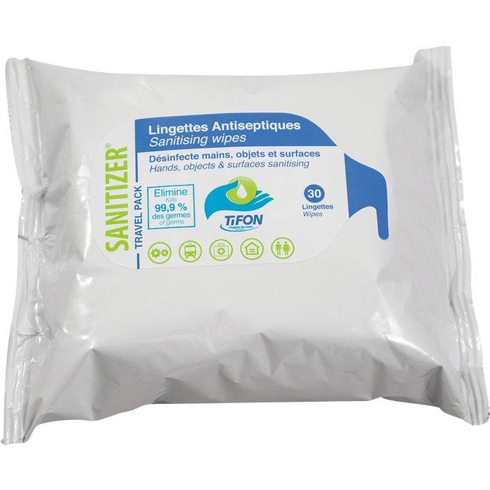 Lingettes désinfectantes Sanitizer - 30 lingettes par paquet - Elimine 99.9% des germes-1