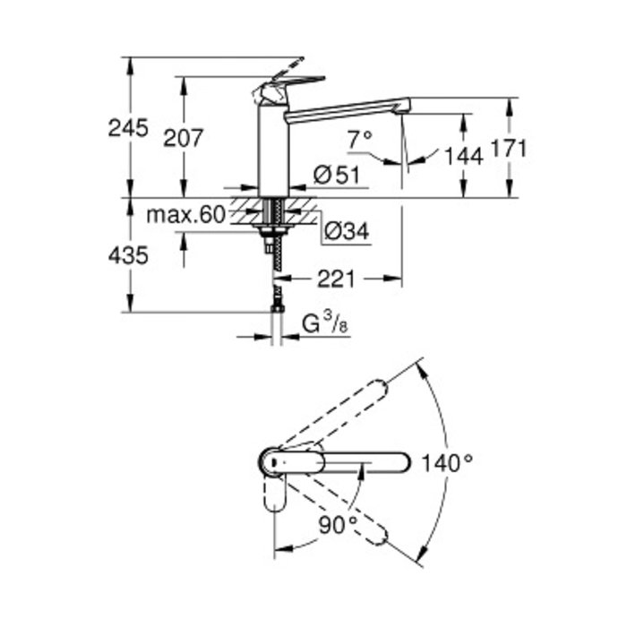 Mitigeur évier bec orientable C3 - Eurosmart Cosmo - Grohe-1