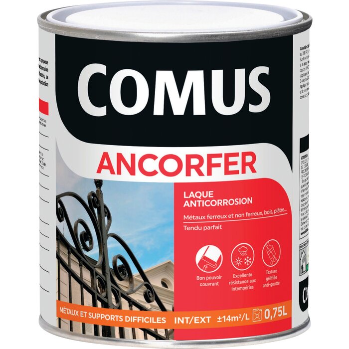 Laque anticorrosion - Ancorfer - COMUS - Satin noir RAL 9005 - 0,75 L