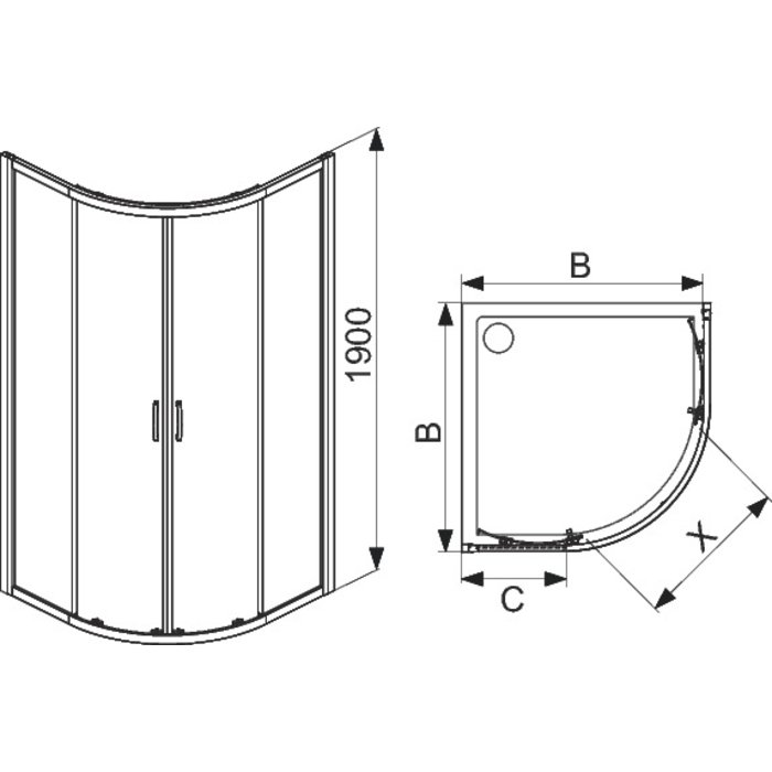 Porte de douche coulissante Atout 3 Leda - Quart de rond - Accès d'angle - 90 x 90 cm-1