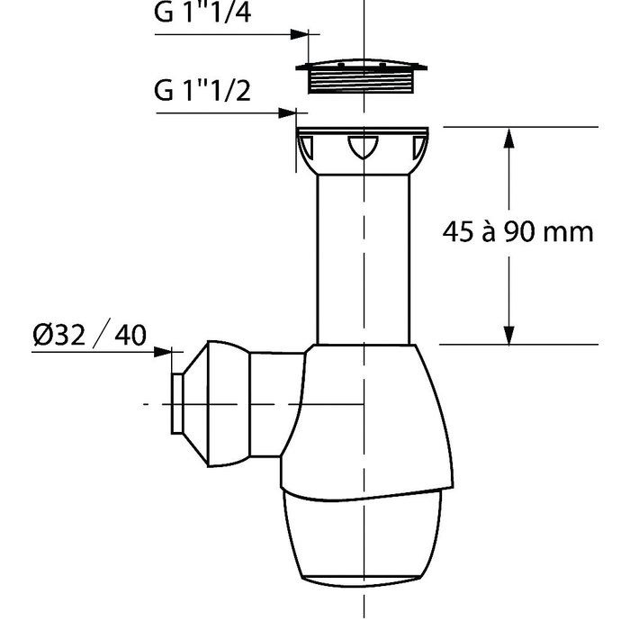 Siphon tout en un - 1"1/4 et 1"1/2 - Ø 32 et 40 mm - Wirquin Pro-1