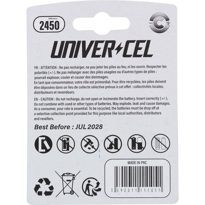 Pile Lithium Univercel - CR2450 - 3 V - Vendue par 2-3