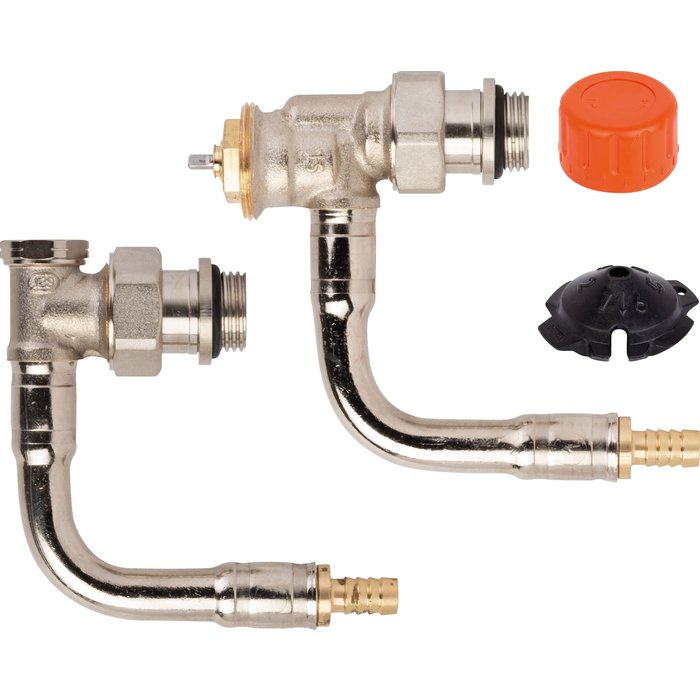 Kit hydrocâblé thermostatique équerre inversé pour radiateur - À sertir Ø 12 - Filetage 1/2"-1