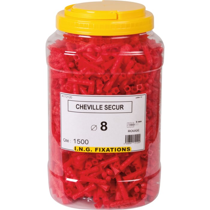 Cheville à expansion rouge à collerette - Ø 8 mm - Secur - Seau de 1500 pièces - ING Fixation-1