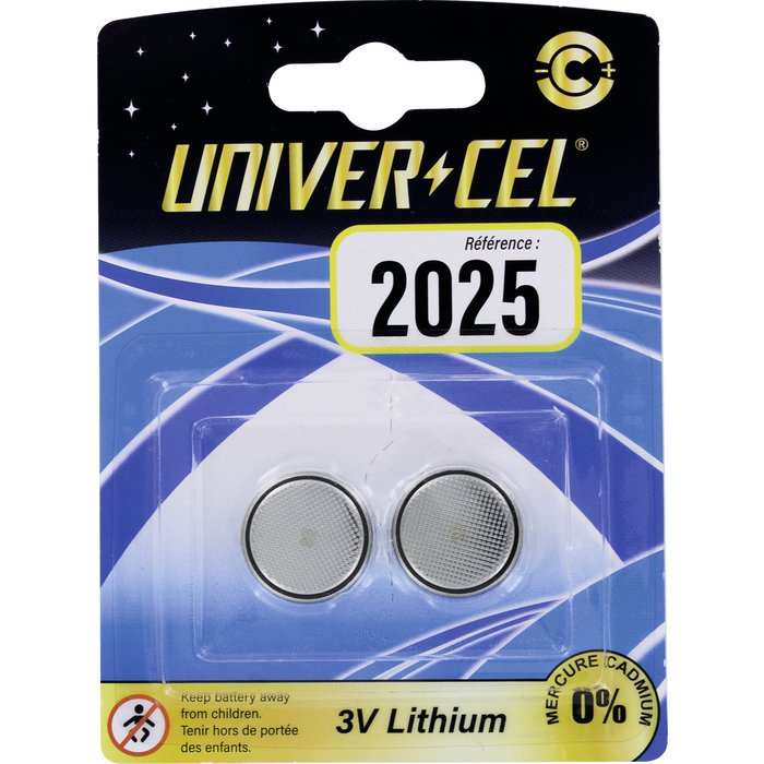 Pile bouton Lithium Univercel - CR2025 - 3 V - Vendue par 2-2