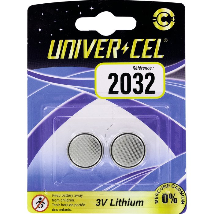 Pile bouton Lithium Univercel - CR2032 - 3 V - Vendue par 2-2