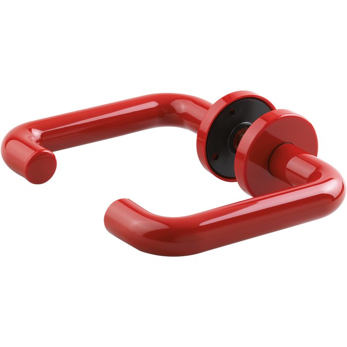 Poignée de porte sur rosace ronde renforcé nylon rouge - Bec de cane - NY92F et NY94F - Normbau-1