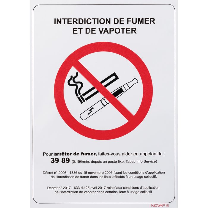 Panneau interdiction de fumer et de vapoter Novap - 148 x 210 mm-2