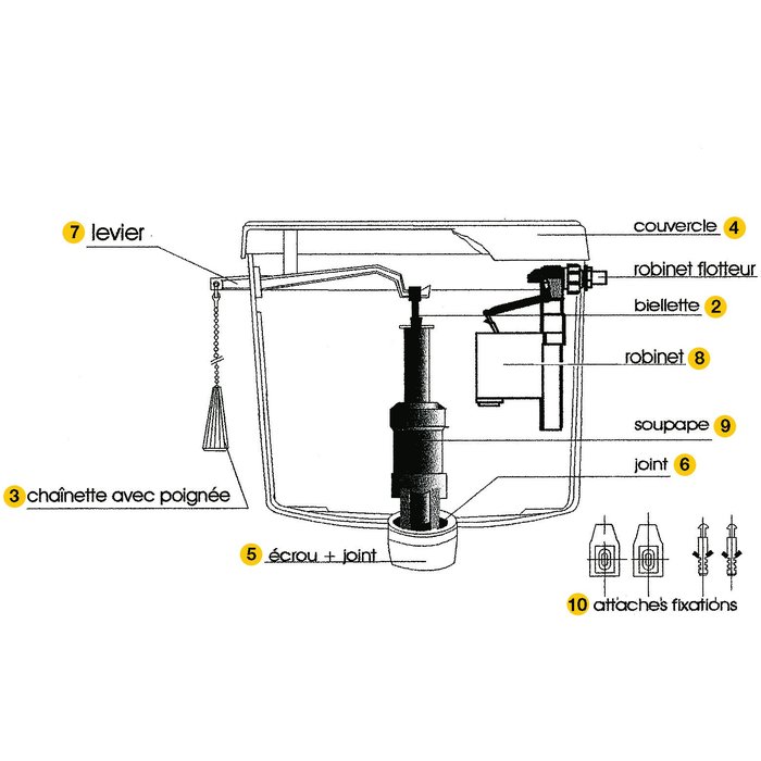 Réservoir WC - EUROPA 300 - Regiplast - Simple débit - Haut - A chaînette-2