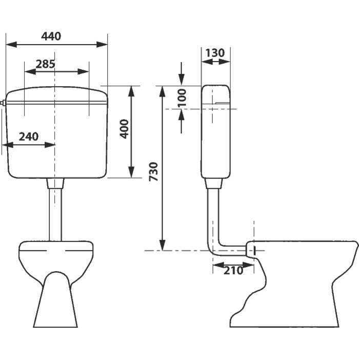Réservoir WC - REGI SUPER - Regiplast - Simple débit - Semi-bas - Interrompable-2