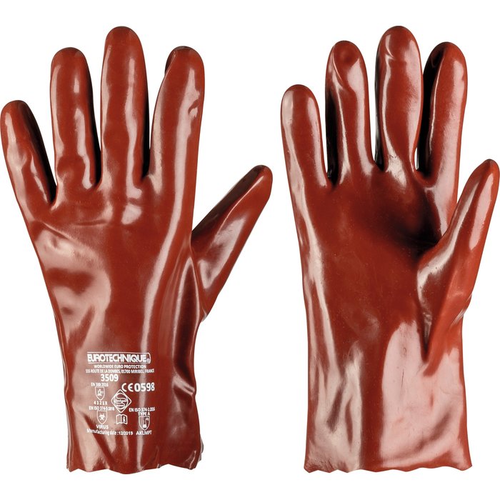 Gants de protection - Protection chimique - PVC - Rouge - Longueur 270 mm-1