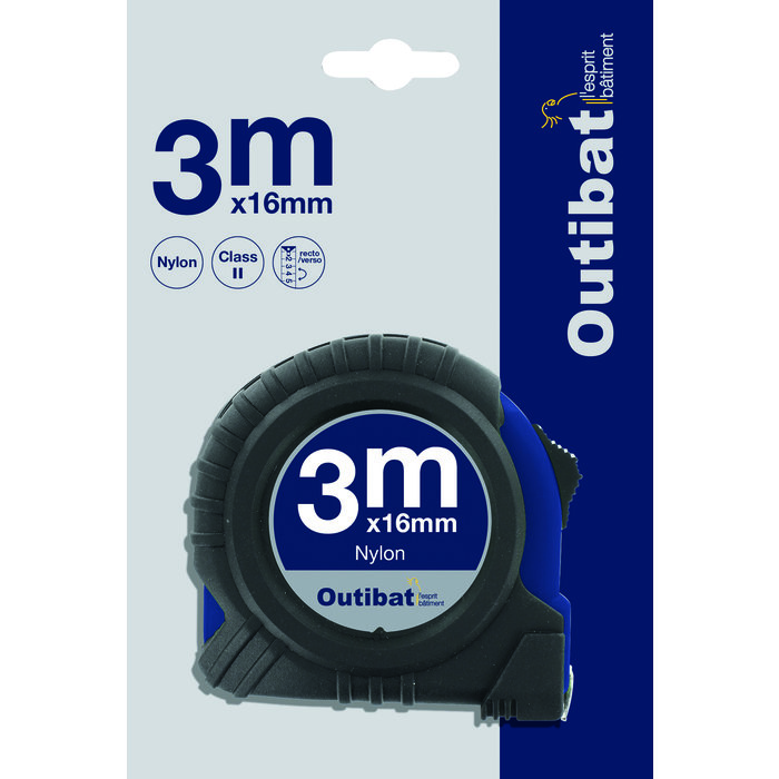 Mètre ruban bi-matière – OUTIBAT – 3 m – Largeur 16 mm – Double affichage-2