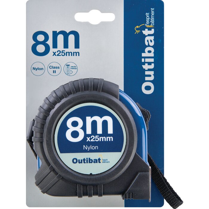 Mètre ruban bi-matière – OUTIBAT – 8 m – Largeur 25 mm – Double affichage-4