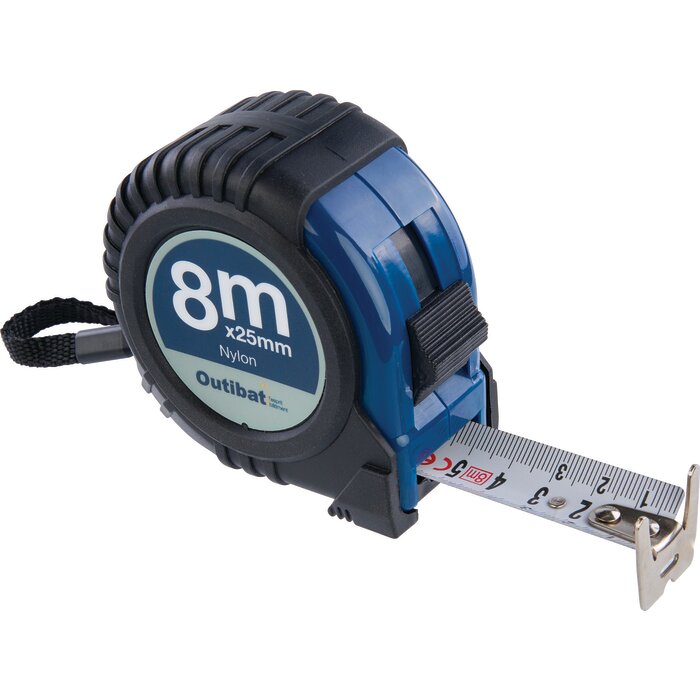 Mètre ruban bi-matière – OUTIBAT – 8 m – Largeur 25 mm – Double affichage-1