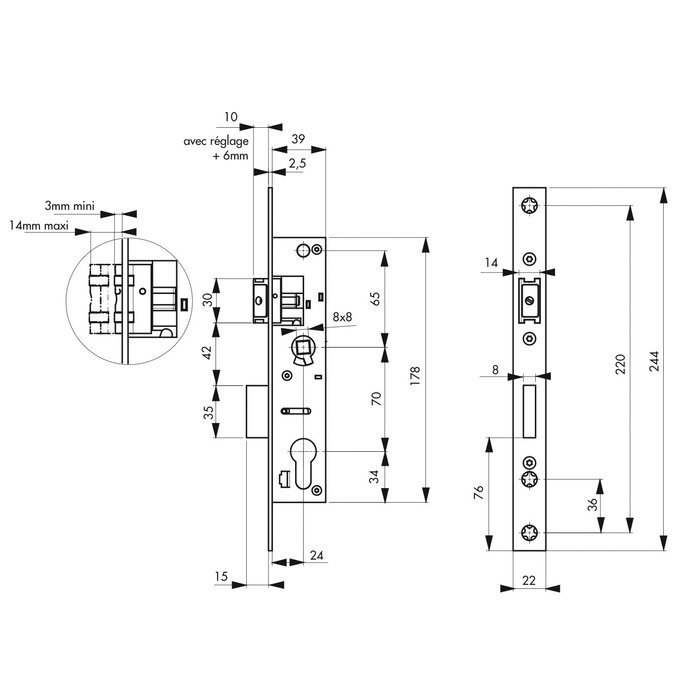 Gâche aluminium brut - Serrure LAKQ - Locinox-3