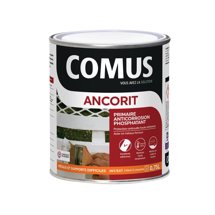 Peinture primaire anticorrosion – COMUS – Ancorit – Blanc – 0,75 L – Jusqu’à 220 °C-1