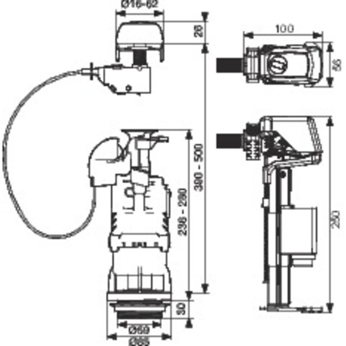 Mécanisme de chasse universel - Sider - A bouton poussoir - Robinet flotteur Rob'Adapt-1
