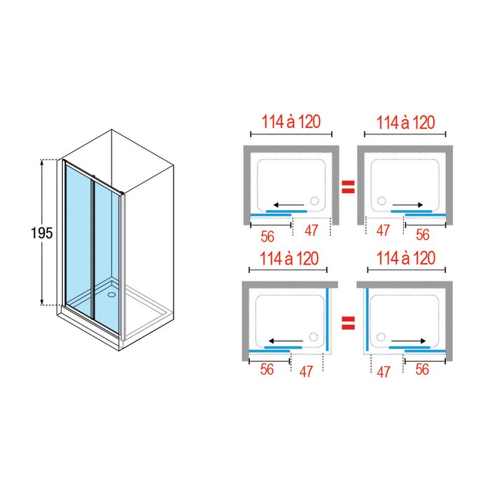 Paroi de douche à deux vantaux - NOVELLINI - Ocean - 1 Coulissant - 1 Fixe - Ext 114 -120cm-1