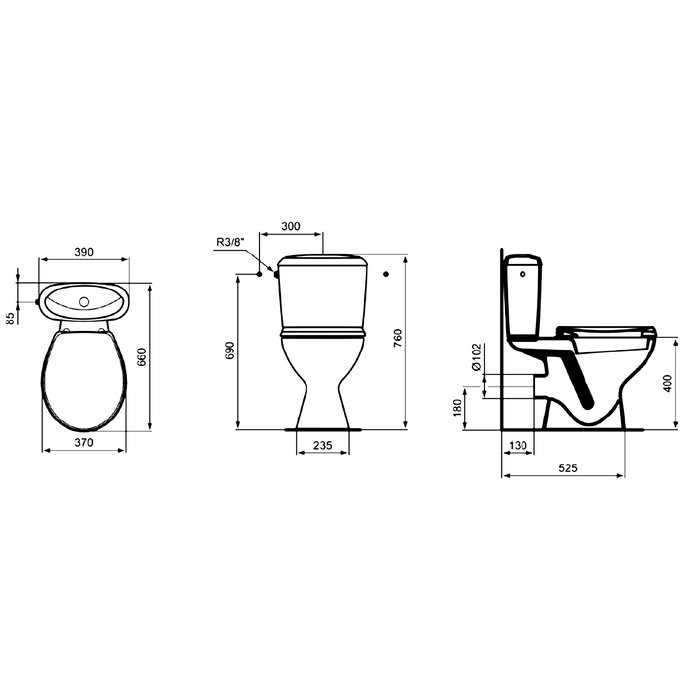 Pack WC - Noe - IDEAL STANDARD - Sortie horizontale - 370x660x760 mm-1