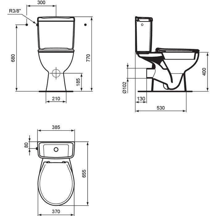 Pack WC au sol – PORCHER – NOE – Sortie horizontale – Blanc brillant – Double chasse 3/6 L-1