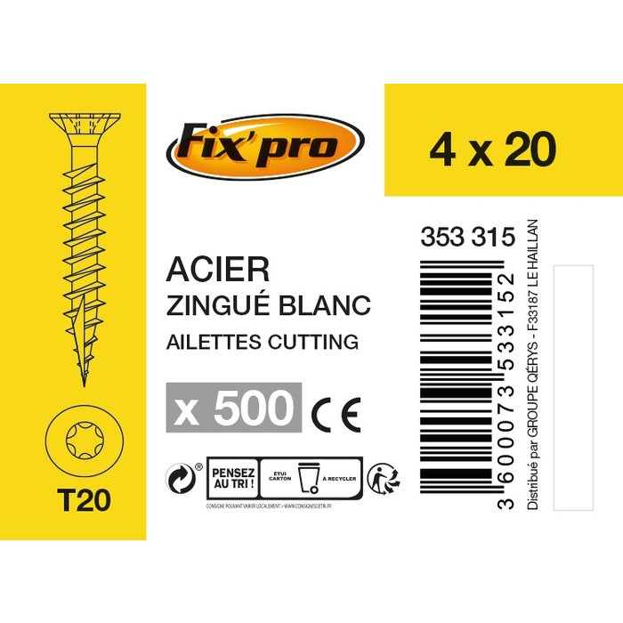 Vis agglo - Fixpro - Tête fraisée - TX - Filetage total - Boîte carton-6