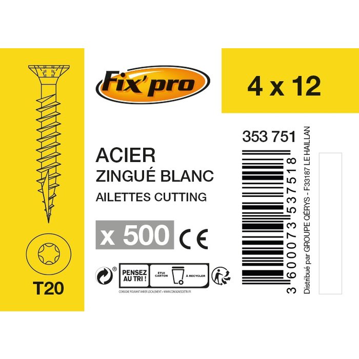Vis agglo - Fixpro - Tête fraisée - TX - Filetage total - Boîte carton-6