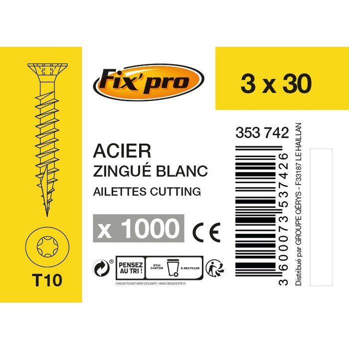 Vis agglo - Fixpro - Tête fraisée - TX - Filetage total - Boîte carton-6