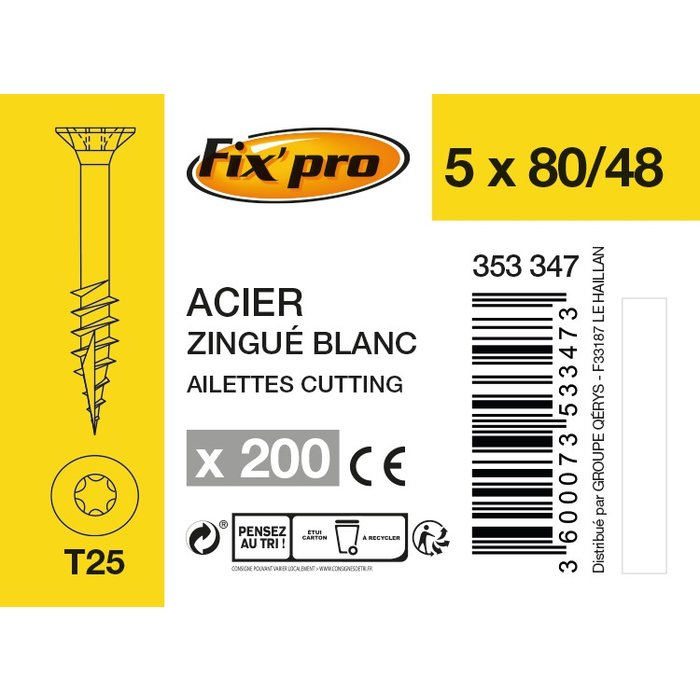 Vis agglo - Fixpro - Tête fraisée - TX - Filetage partiel - Boîte carton-6