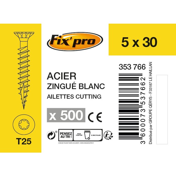 Vis agglo - Fixpro - Tête fraisée - TX - Filetage total - Boîte carton-6
