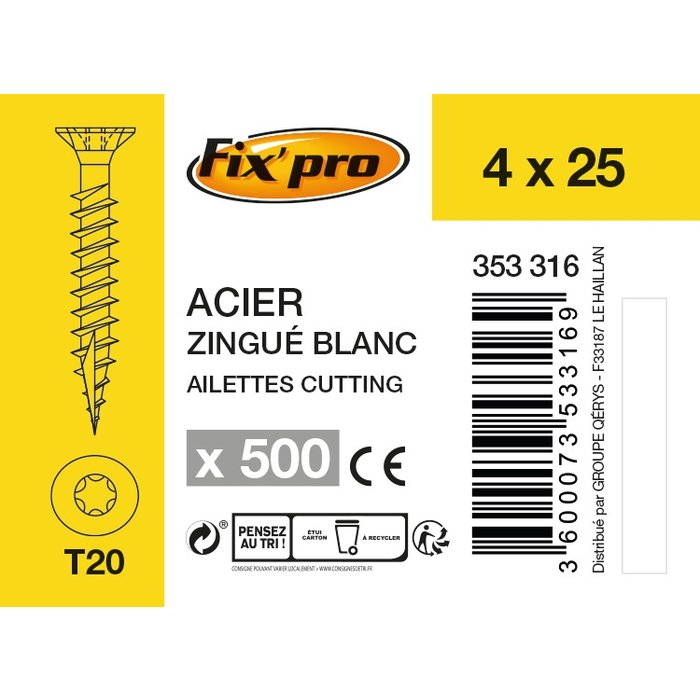 Vis agglo - Fixpro - Tête fraisée - TX - Filetage total - Boîte carton-6
